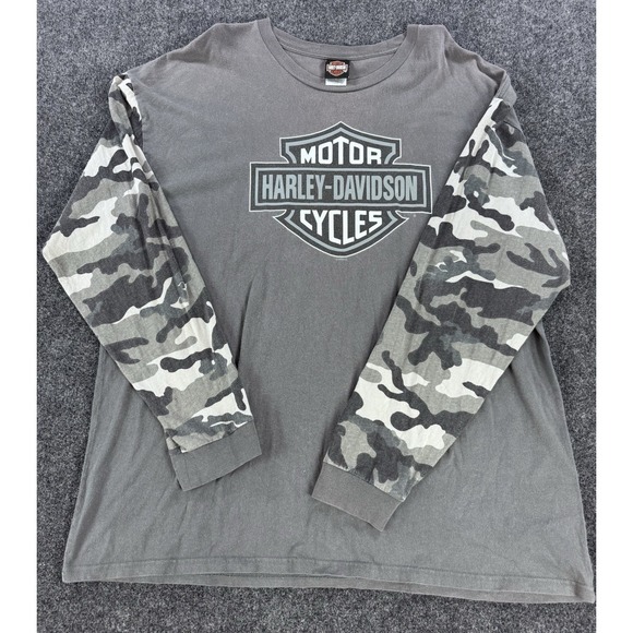2006 Harley Davidson Long Sleeve T Shirt Camo Sleeves Gray Mens 3XL Biker - Picture 2 of 10